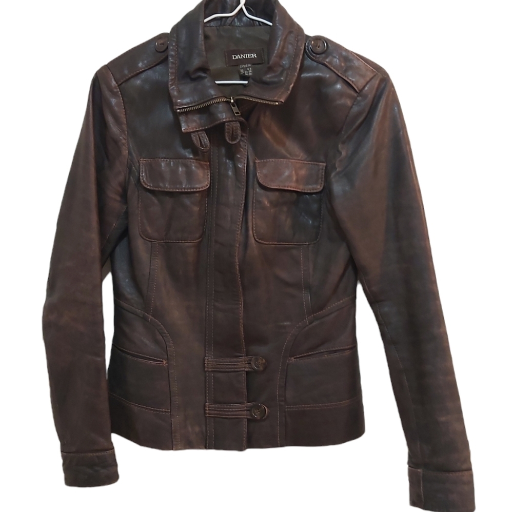 Vintage Danier Leather Brown Genuine Leather Jacket Size 2XS